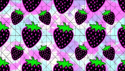 Strawberry pattern on a tie-dye background