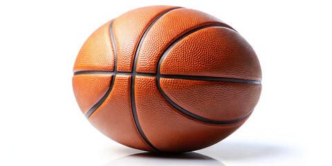 Fototapeta premium A basketball sits on a white surface, showcasing its textured surface and classic orange color. The lines and grooves are clearly visible, emphasizing its design