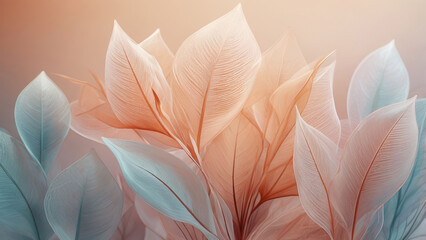 Elegant Pastel Leaves – Abstract Botanical Nature Background Art.