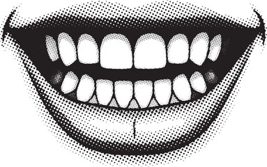 Close-up of a Smiling Mouth with Halftone Effect Keywords: mouth, lips, smile, teeth, dental