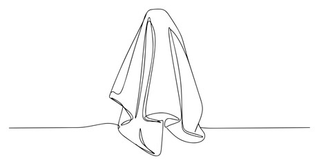 Simple bath towel hanging in gentle folds on hook, rendered in one-line style – clean spa hygiene icon vector