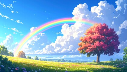 Obraz premium Colorful landscape with rainbow (1)