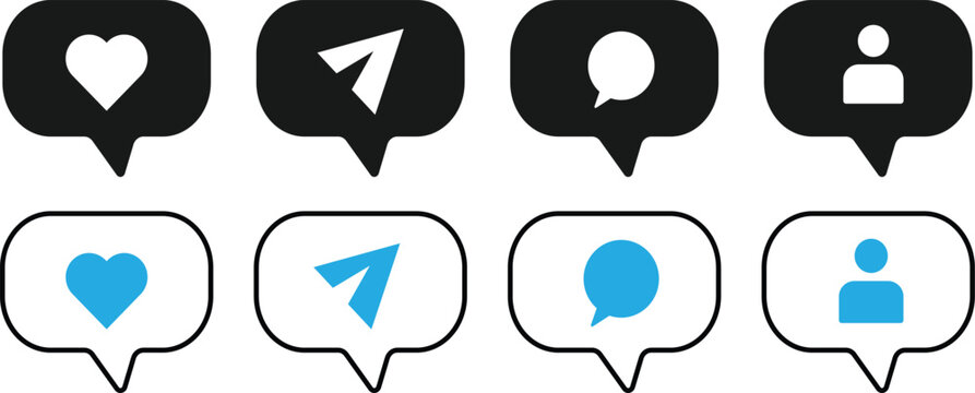 Social media notification icons, Social media Like, heart, comment, share icon, Social media notification icons comment, illustration,

