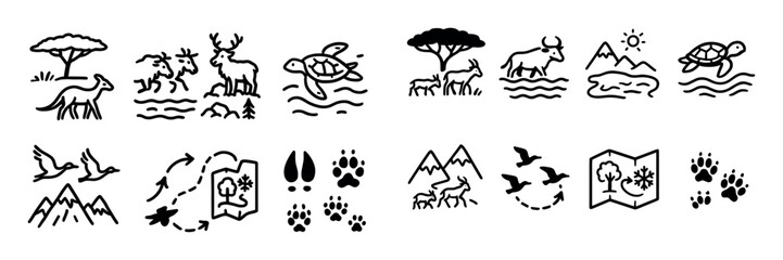 Fototapeta premium Animal Migration Icons