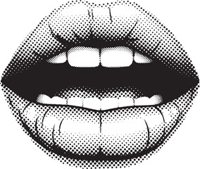 Halftone Style Open Mouth With Teeth And Lips speaking