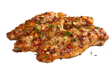 Grilled chicken wings with chili flakes isolated on transparent background