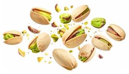 Pistachios in mid-air, scattered