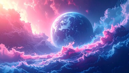 Cosmic clouds, vibrant planet