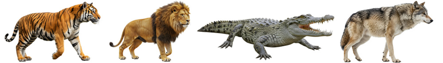 Obraz premium Set of wild animal predators isolated on transparent cutout background, cut out, png