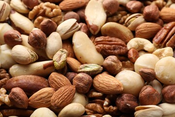 Mix of different nuts as background, closeup