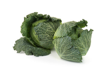 Fresh ripe Savoy cabbages isolated on white