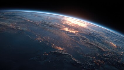 Fototapeta premium Earth seen from space, sunrise over continents