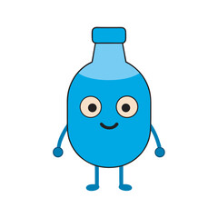 Cartoon water bottle character with a happy expression