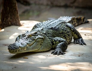 Obraz premium Crocodile basking in the sun