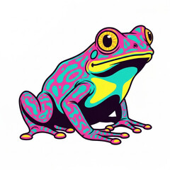 Colorful frog illustration on a white background. Artistic nature artwork, vibrant design
