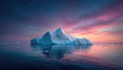 Majestic iceberg at vibrant sunset over calm waters