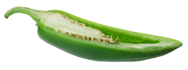 Half of green jalapeno pepper isolated on white