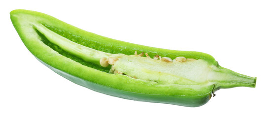 Half of green jalapeno pepper isolated on white