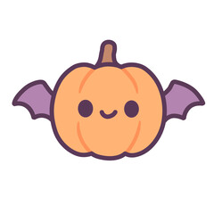 Cute Pumpkin with Bat Wings Halloween Cartoon