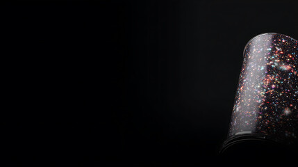 Close-up of a curved surface displaying a starry galaxy pattern against a dark background