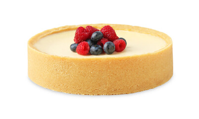 Delicious cheesecake with fresh berries isolated on white
