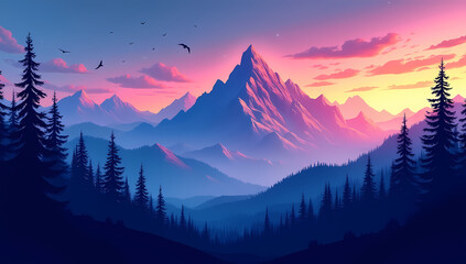 Majestic Mountain Peaks Bathed in Sunset Hues