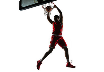 Obraz premium Silhouette of a basketball player dunking isolated on transparent background