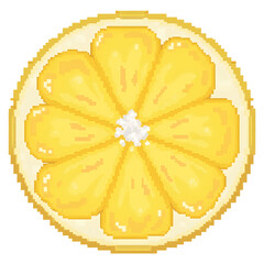 Fresh and vibrant yellow lemon fruit slice, rendered in charming pixel art