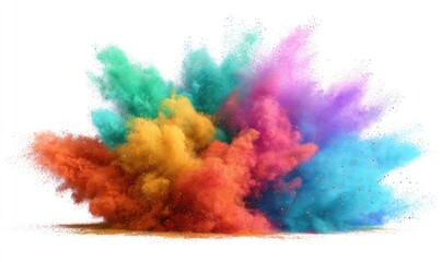 Colorful powder explosion against white background (2)