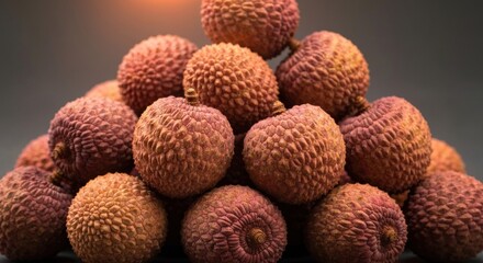 A pyramid of lychees, close-up