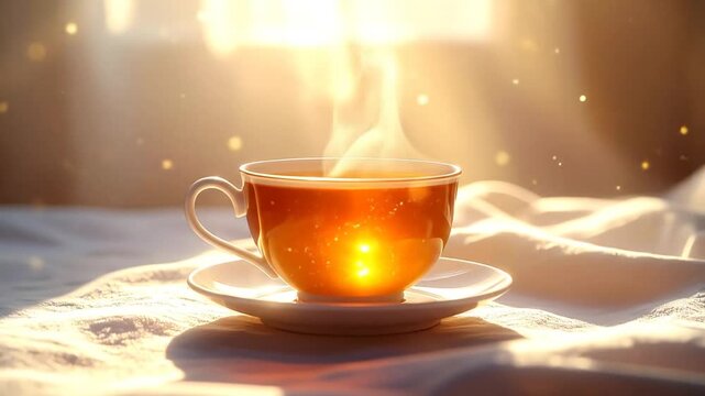 Aesthetic tea cup glowing in sunlight, a visual ode to cozy warmth and morning bliss