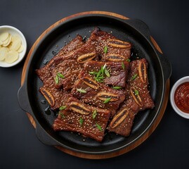 Grilled Beef Short Ribs Galbi (갈비) with Charred Edges, Glossy Marinade
