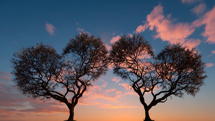 Two trees shaped like hearts form an outline