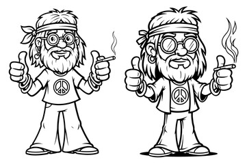 Vector art of two cartoon hippies smoking, a fun and retro counterculture illustration