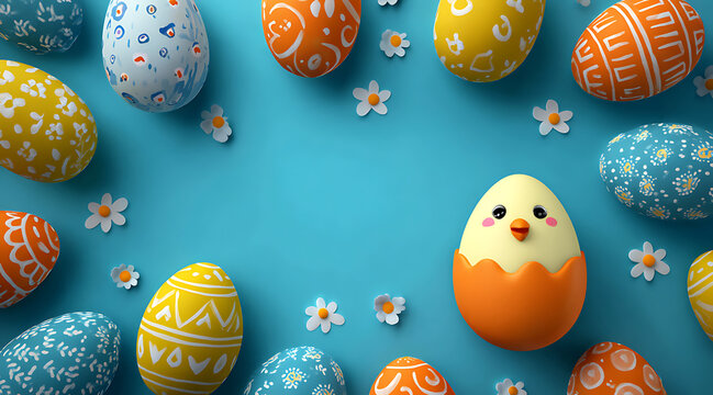 Colorful Easter eggs with painted patterns