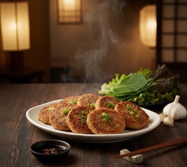 Grilled Short Rib Patties Tteokgalbi (떡갈비) with Smoky Char, Plated Neatly

