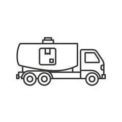 Side view of a tanker truck carrying cargo, with a box on top of the tank.