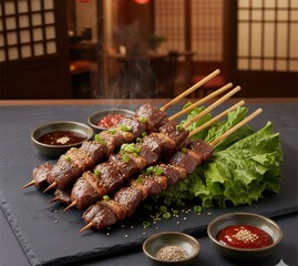 Grilled Beef Heart Skewers Yeomtong Kkochi (염통꼬치) with Smoky Char and Glaze
