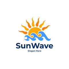 logo sun and blue ocean waves template illustration