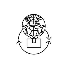 Global gift delivery icon with globe and package.