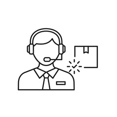 Customer service representative with headset and package icon, line art.
