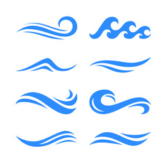 set of stylized water and ocean waves icon design