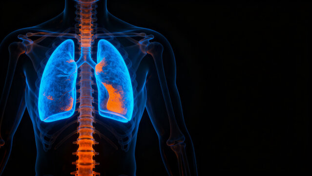 Ai for cancer detection human lung x ray showing highlighted tumor area and digital visualization