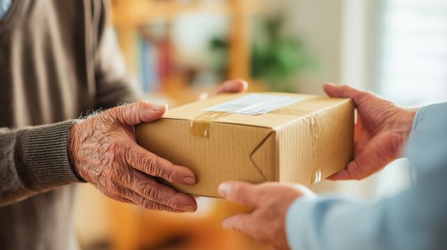 Elderly man receiving a pharmacy delivery package