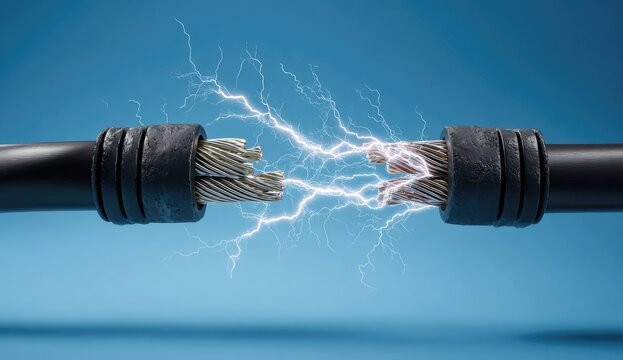 Broken electrical cable with sparking