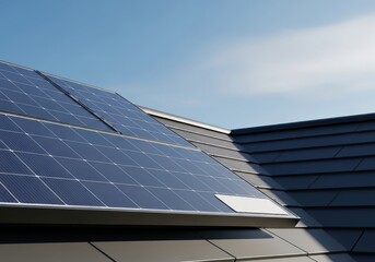 Obraz premium Solar Panel Installation on a Residential Rooftop Sustainable Energy Solution