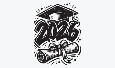 Fototapeta premium Graffiti Graduation Design 2026 with Bold Numbers, Cap, Scroll, and Urban Black White Art