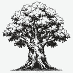 Black and white vector illustration of a tree silhouette with branches, perfect for nature and winter design icon use