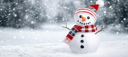 Obraz premium Joyful Winter Scene with Snowman, Children Playing in Snow, and Festive Holiday Cheer Outdoors