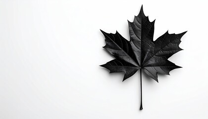 A solitary, black maple leaf against a white background